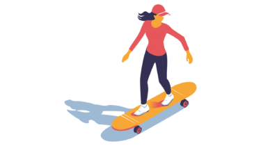 すべて無料！商用利用可！無料販促イラスト素材・スケートボード(スケボー)する女の子・その１４・無料ダウンロードはこちらから！