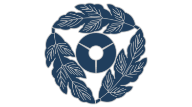 すべて無料！商用利用可！筒描調家紋素材・三ツ追イ菊ノ葉ニ三ツ地紙・無料ダウンロードはこちらから！