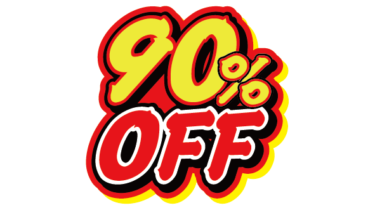 すべて無料！商用利用可！無料販促イラスト素材・黄色数字四角・９０％オフ0ff・無料ダウンロードはこちらから！