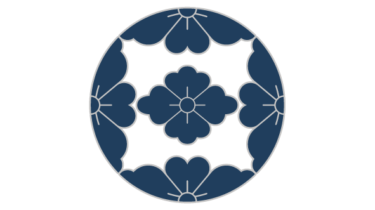 すべて無料！商用利用可！筒描調家紋素材・四ツ割リ桜ニ花菱・無料ダウンロードはこちらから！