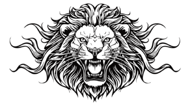 なるわん座限定！全て！無料！商用利用可！販促イラスト素材・激しく吠える獅子の顔（ライオン）黒・その５・無料ダウンロードはこちらから！